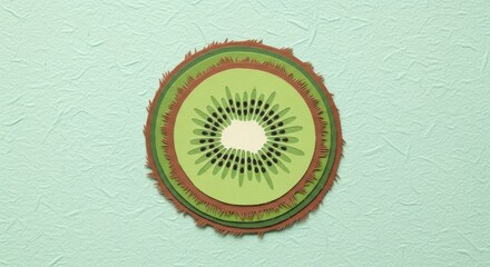 Close up top view of fresh juicy kiwi fruit slice with textured background minimalistic style