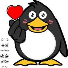 penguin character cartoon expressions pack collection in vector art