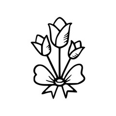 three tulips with ribbon line art
