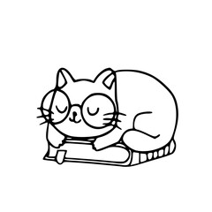 sleepy cat with glasses on a book