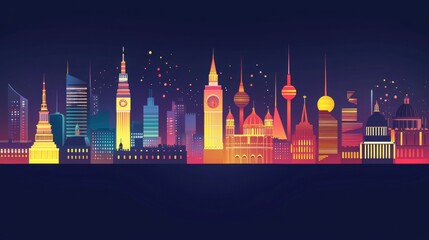 Fototapeta premium Dynamic Silhouette Skyline of Multiple European Cities in High Fidelity