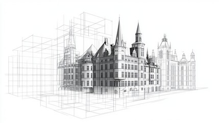 Naklejka premium Elegant Line Art of a European Landmark in High Fidelity Style