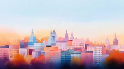 Fototapeta premium Stunning Watercolor View from Montmartre with Vibrant Cityscape Background