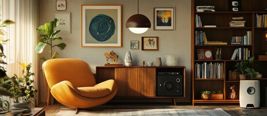 Cozy mid-century modern living room with warm tones