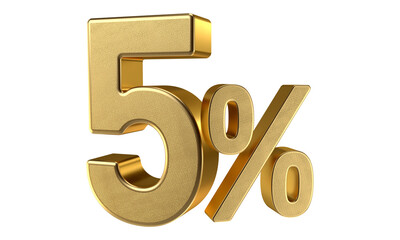 Glossy Gold 5 Percent Off Symbol on Transparent Background

