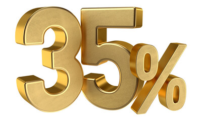 Glossy Gold 35 Percent Off Symbol on Transparent Background

