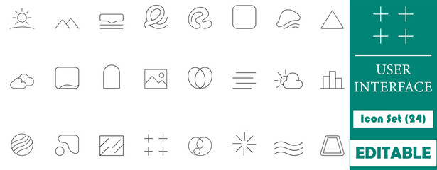 Modern UI icon set, 24 editable vector icons. Perfect for websites, apps, and graphic design. Ideal for user interface and creative projects.