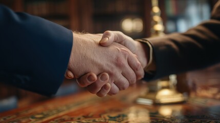 Lawyer and Client Handshake Partnership and Trust