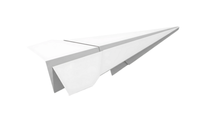 A simple, white paper airplane isolated against a bright white background.