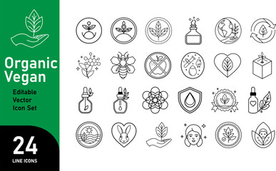 Eco Organic Vegan Icons Elegant Line Art Vector Design Set