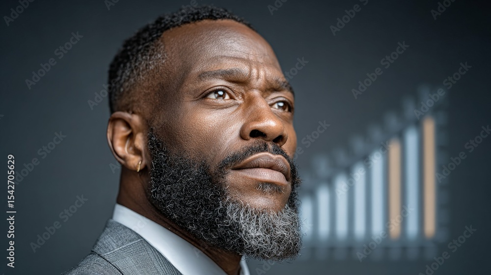 Poster visionary perspective: a focused and determined individual gazes towards a blurred background repres