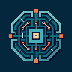 An intricate microscopic circuitry maze vector on dark blue background.