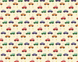 Kids Seamless Car and Road Sign Pattern