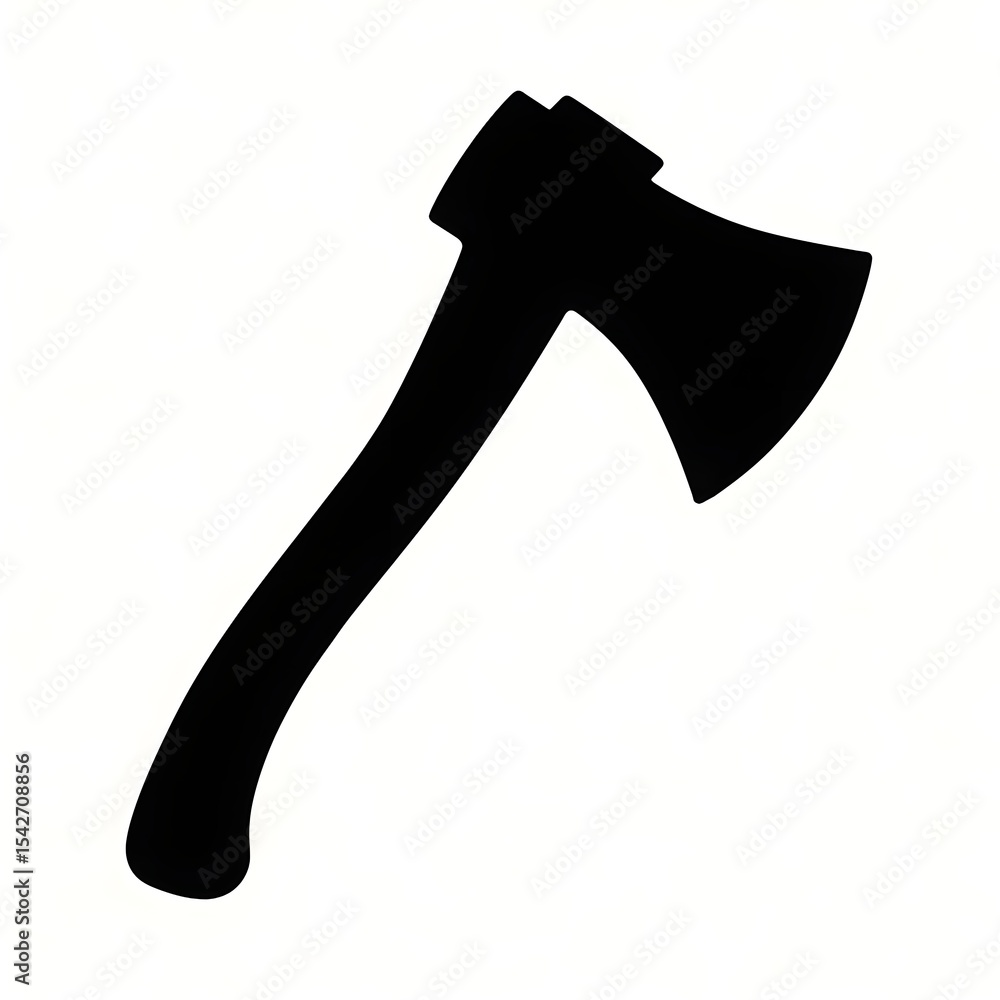 Aufkleber a stark black silhouette of an axe with a curved handle against a plain white background in high con