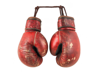 Vintage red leather boxing gloves isolated on transparent background