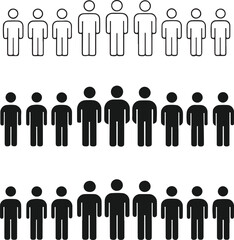 Simple pictogram icons representing groups of people in different sizes