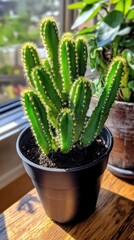 Fototapeta premium Tall Cactus in Black Pot