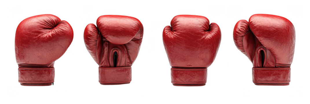 Four red leather boxing gloves isolated on transparent background - Powered by Adobe