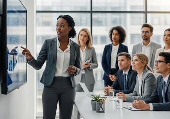 Dynamic Black Female Executive Presenting New Tech Product