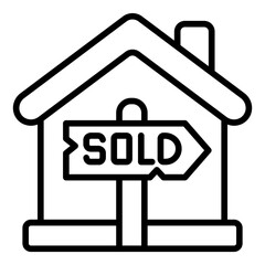 sold sign outline icon for real estate sale transaction
