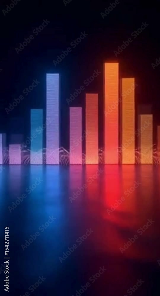 Poster abstract neon equalizer with reflections on a dark background for music visualization