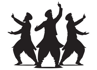 Energetic Bhangra Dancers Silhouette Folk Dance Performance Illustration
