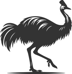 Black illustration vector of a cassowary bird silhouette drawing