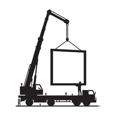 Crane Lifting Billboard Silhouette Vector Graphic Design Illustration