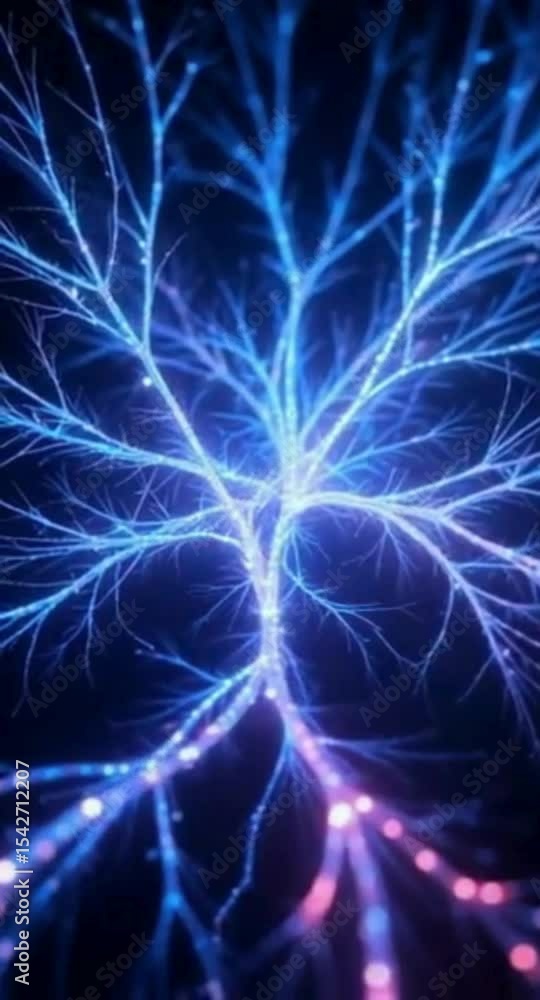Aufkleber abstract neural network connection with glowing blue and pink lines on dark background