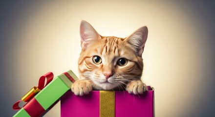 Adorable Ginger Cat Peeking from a Gift Box A Purrfect Holiday Surprise