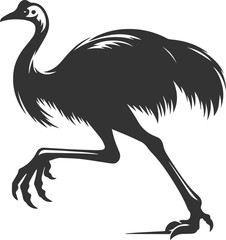 Black illustration vector of a cassowary bird silhouette drawing