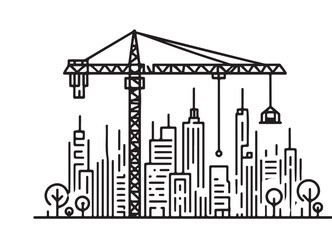 Obraz premium Modern City Skyline Illustration with Construction Crane Vector Design