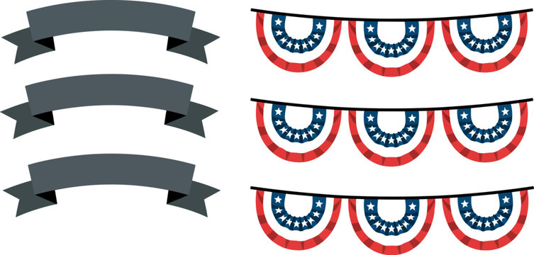 Patriotic banners and ribbons vector illustration american flag bunting graphic design independence day celebration editable stock vector illustration