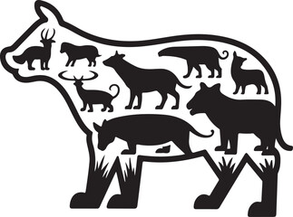 Cow silhouette vector set, black cow icon vector bundle