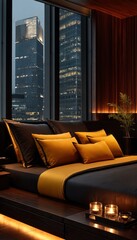 Modern bedroom with city view