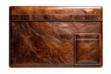 Brown leather portfolio case with pocket isolated on transparent background