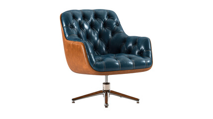 Fototapeta premium Modern blue leather swivel chair isolated on transparent background