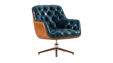 Modern blue leather swivel chair isolated on transparent background