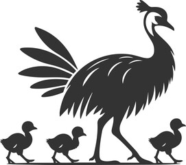 Black illustration vector of a cassowary bird silhouette drawing