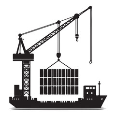 Efficient global shipping cargo transport with container ship silhouette illustration
