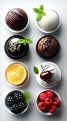 Colorful ice cream scoops with fruits