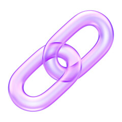 Link icon in translucent purple, used to represent hyperlinks, attachments, or connections, chain link ,connection networking , 3d rendering