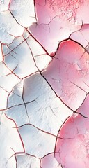 Close-up of cracked, pale pink and white surface