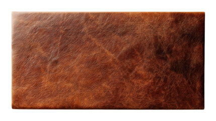 Brown leather texture rectangle isolated on transparent background