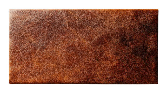 Brown leather texture rectangle isolated on transparent background