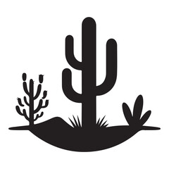 Black Desert Cactus Silhouette Illustration for Arid Environment Graphics
