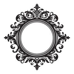 Ornate Round Frame Vector Illustration with Swirling Floral Elements
