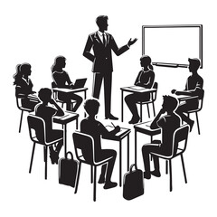 Classroom Silhouette Illustration Teacher Lecturing Students Education and Learning
