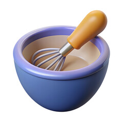 3d render whisk in bowl isolated on transparent background