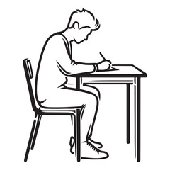 Student silhouette writing examination at desk illustration vector